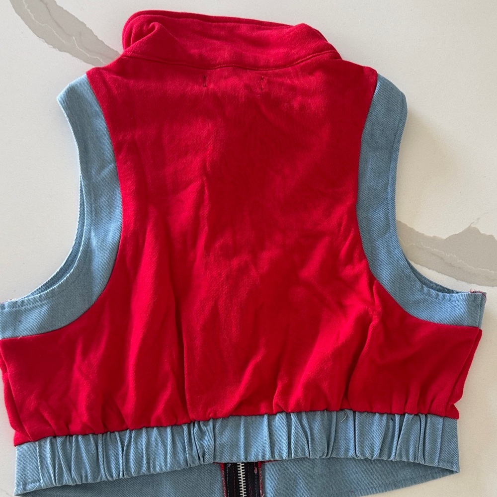 like an angel Red Zip-Front Cropped Vest with White Stripes - Picture 3 of 4